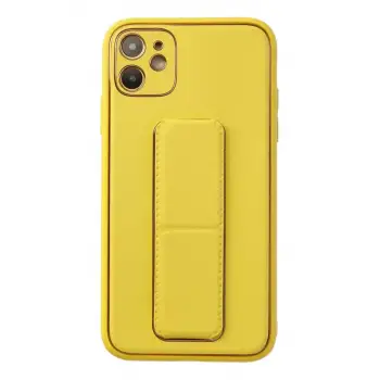 Newface Apple iPhone 12 Kılıf Coco Deri Standlı Kapak - Sarı