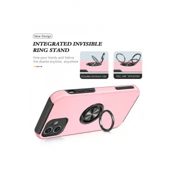 Newface Apple iPhone 12 Kılıf Elit Yüzüklü Kapak - Pembe