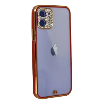 Newface iPhone 12 Kılıf Liva Taşlı Silikon - Kırmızı