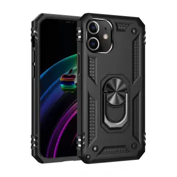 Newface Apple iPhone 12 Kılıf Sofya Yüzüklü Silikon Kapak - Siyah