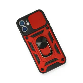 Newface iPhone 12 Mini Kılıf Pars Lens Yüzüklü Silikon - Kırmızı