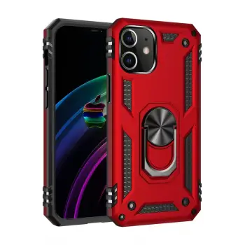 Newface Apple iPhone 12 Mini Kılıf Sofya Yüzüklü Silikon Kapak - Kırmızı