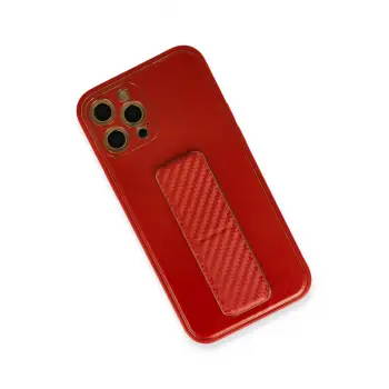 Newface iPhone 12 Pro Kılıf Coco Karbon Standlı Kapak - Kırmızı