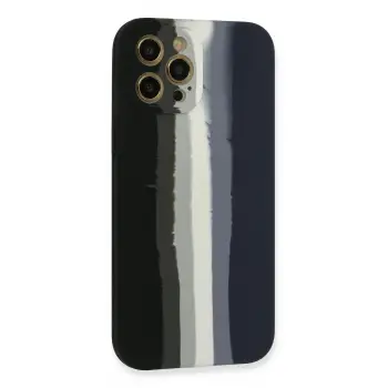 Newface iPhone 12 Pro Kılıf Ebruli Lansman Silikon - Siyah-Lacivert