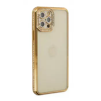 Newface Apple iPhone 12 Pro Kılıf Joke Taşlı Silikon - Gold