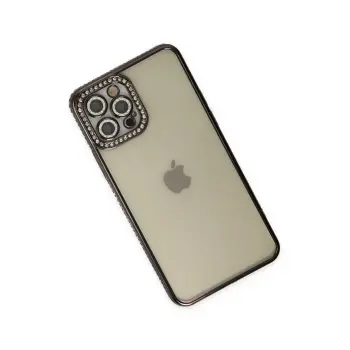 Newface iPhone 12 Pro Kılıf Joke Taşlı Silikon - Siyah