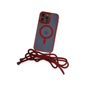 Newface iPhone 12 Pro Max Kılıf Divo Lazer Askılı Magsafe Kapak - Kırmızı