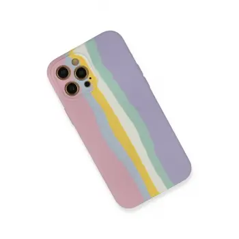 Newface iPhone 12 Pro Max Kılıf Ebruli Lansman Silikon - Pembe-Lila