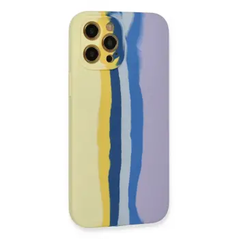 Newface iPhone 12 Pro Max Kılıf Ebruli Lansman Silikon - Sarı-Lila