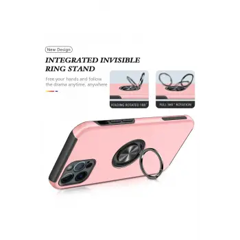 Newface iPhone 12 Pro Max Kılıf Elit Yüzüklü Kapak - Pembe