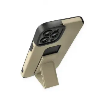 Newface iPhone 12 Pro Max Kılıf Mega Standlı Silikon - Gold