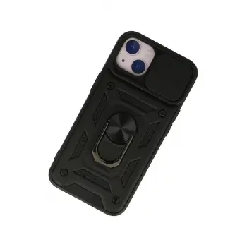 Newface iPhone 13 Kılıf Pars Lens Yüzüklü Silikon - Siyah