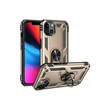 Newface iPhone 13 Kılıf Sofya Yüzüklü Silikon Kapak - Gold