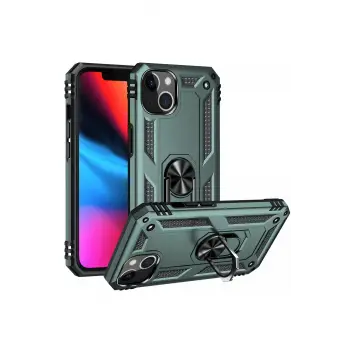 Newface iPhone 13 Kılıf Sofya Yüzüklü Silikon Kapak - Yeşil