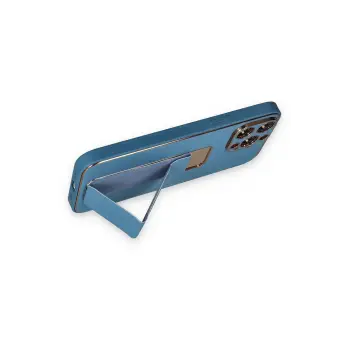 Newface iPhone 13 Pro Kılıf Coco Deri Standlı Kapak - Açık Mavi