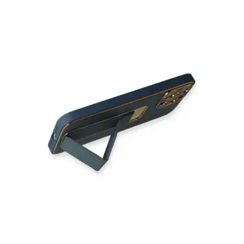 Newface iPhone 13 Pro Kılıf Coco Deri Standlı Kapak - Mavi