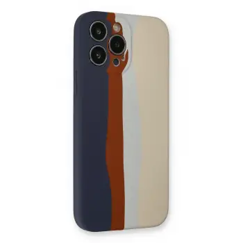 Newface iPhone 13 Pro Kılıf Ebruli Lansman Silikon - Lacivert-Krem