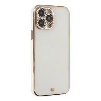 Newface iPhone 13 Pro Kılıf Liva Taşlı Silikon - Beyaz