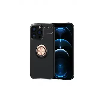 Newface Apple iPhone 13 Pro Kılıf Range Yüzüklü Silikon - Siyah-Gold