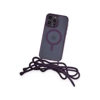 Newface iPhone 13 Pro Max Kılıf Divo Lazer Askılı Magsafe Kapak - Derin Mor
