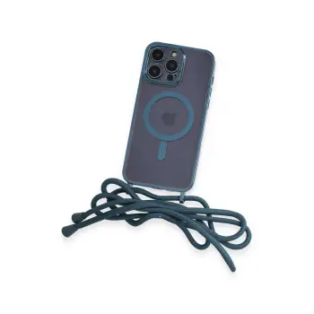 Newface iPhone 13 Pro Max Kılıf Divo Lazer Askılı Magsafe Kapak - Sierra Blue