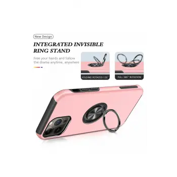 Newface iPhone 13 Pro Max Kılıf Elit Yüzüklü Kapak - Pembe