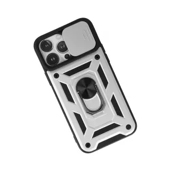 Newface iPhone 13 Pro Max Kılıf Pars Lens Yüzüklü Silikon - Gümüş