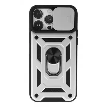 Newface Apple iPhone 13 Pro Max Kılıf Pars Lens Yüzüklü Silikon - Gümüş