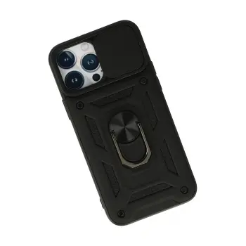 Newface iPhone 13 Pro Max Kılıf Pars Lens Yüzüklü Silikon - Siyah