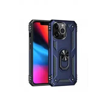 Newface Apple iPhone 13 Pro Max Kılıf Sofya Yüzüklü Silikon Kapak - Lacivert