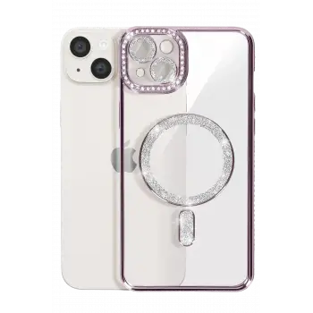 Newface iPhone 14 Kılıf Joke Simli Magneticsafe Kılıf - Derin Mor
