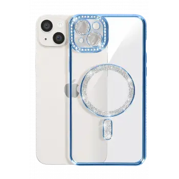 Newface iPhone 14 Kılıf Joke Simli Magneticsafe Kılıf - Mavi