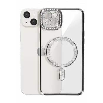 Newface iPhone 14 Kılıf Joke Simli Magneticsafe Kılıf - Siyah