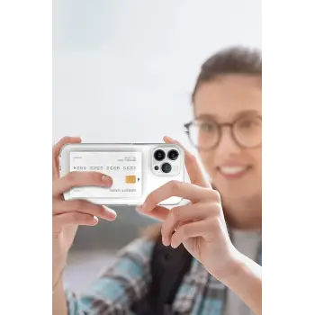 Newface iPhone 14 Kılıf Kart Şeffaf Silikon - Şeffaf