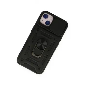 Newface iPhone 14 Kılıf Pars Lens Yüzüklü Silikon - Siyah