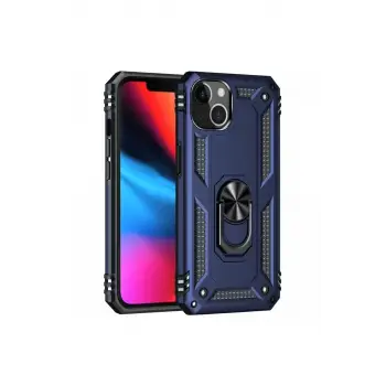 Newface iPhone 14 Kılıf Sofya Yüzüklü Silikon Kapak - Lacivert