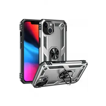 Newface Apple iPhone 14 Plus Kılıf Sofya Yüzüklü Silikon Kapak - Gümüş