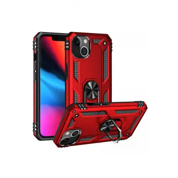 Newface Apple iPhone 14 Plus Kılıf Sofya Yüzüklü Silikon Kapak - Kırmızı