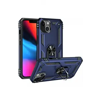 Newface Apple iPhone 14 Plus Kılıf Sofya Yüzüklü Silikon Kapak - Lacivert