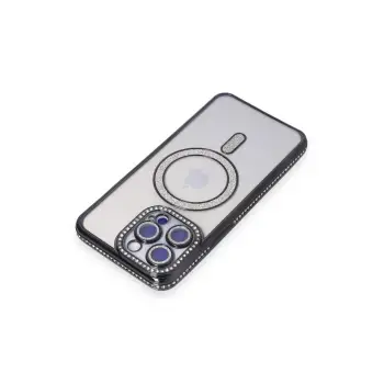 Newface iPhone 14 Pro Kılıf Joke Simli Magneticsafe Kılıf - Siyah