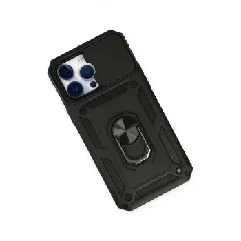 Newface iPhone 14 Pro Kılıf Pars Lens Yüzüklü Silikon - Siyah