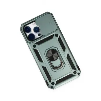 Newface iPhone 14 Pro Kılıf Pars Lens Yüzüklü Silikon - Yeşil