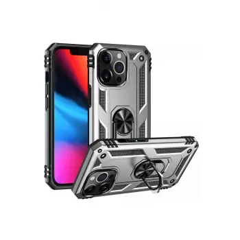 Newface iPhone 14 Pro Kılıf Sofya Yüzüklü Silikon Kapak - Gümüş