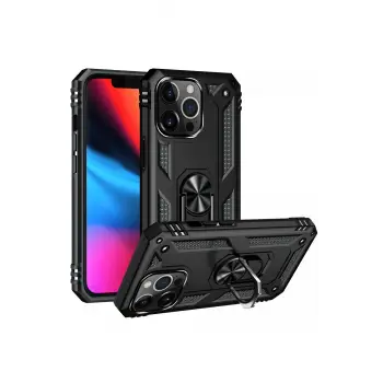 Newface Apple iPhone 14 Pro Kılıf Sofya Yüzüklü Silikon Kapak - Siyah