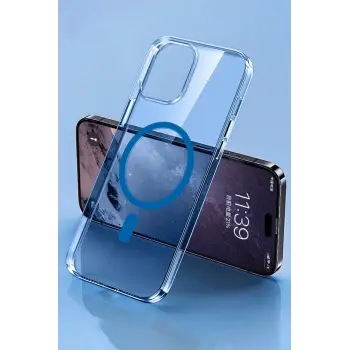 Newface Apple iPhone 14 Pro Kılıf Tron Şeffaf Magsafe Kapak - Mavi