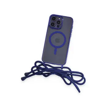 Newface iPhone 14 Pro Max Kılıf Divo Lazer Askılı Magsafe Kapak - Mavi