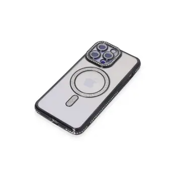 Newface iPhone 14 Pro Max Kılıf Joke Simli Magneticsafe Kılıf - Siyah