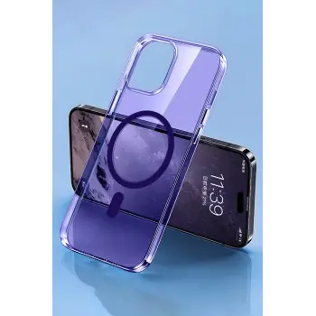 Newface Apple iPhone 14 Pro Max Kılıf Tron Şeffaf Magsafe Kapak - Derin Mor
