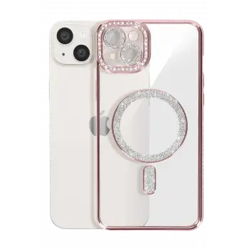 Newface iPhone 15 Kılıf Joke Simli Magneticsafe Kılıf - Pembe