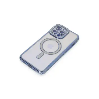 Newface iPhone 15 Pro Kılıf Joke Simli Magneticsafe Kılıf - Mavi